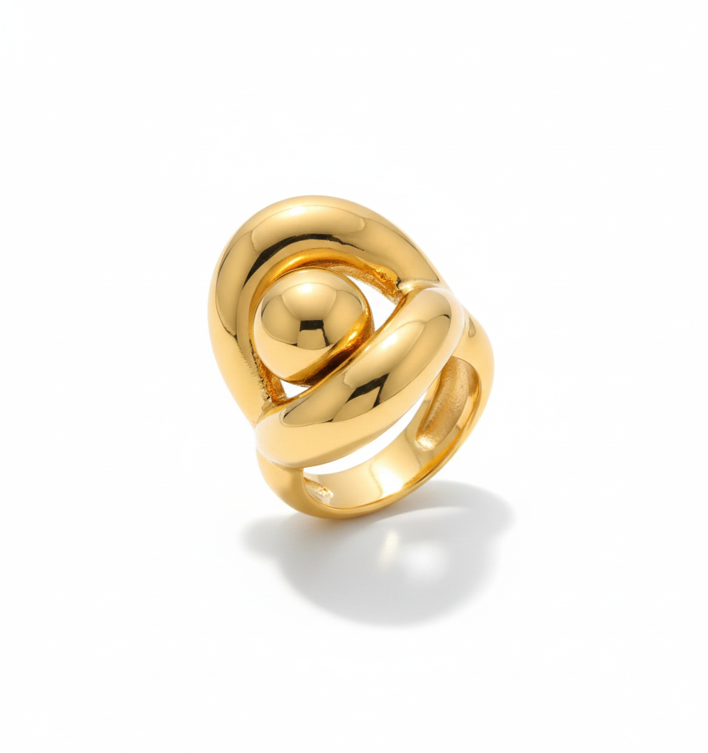 Vortex Sculpt Ring – 18K Gold Plated Stainless Steel Geometric Ring