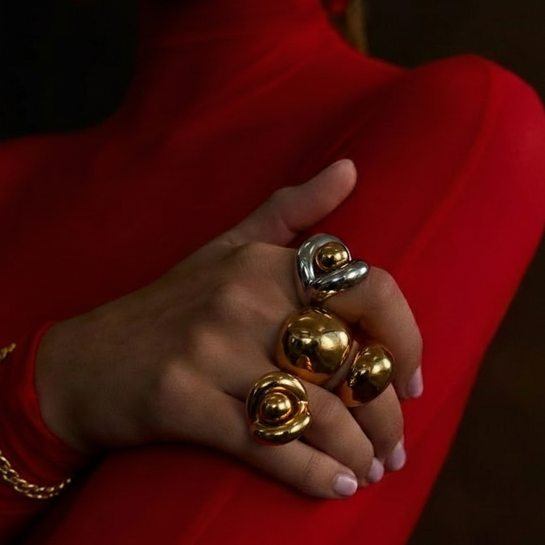 Vortex Sculpt Ring – 18K Gold Plated Stainless Steel Geometric Ring