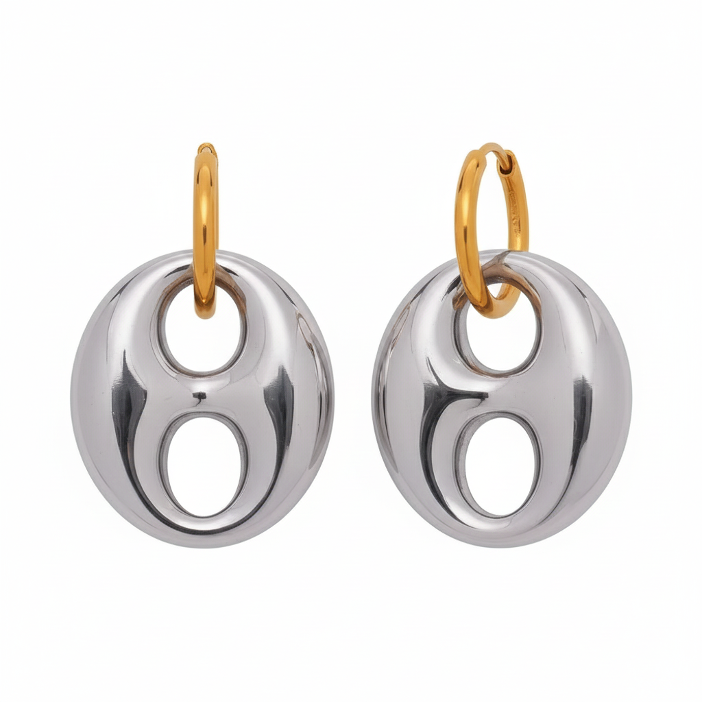 Liora Double Hoop Drops – 18K Gold Plated Stainless Steel Earrings