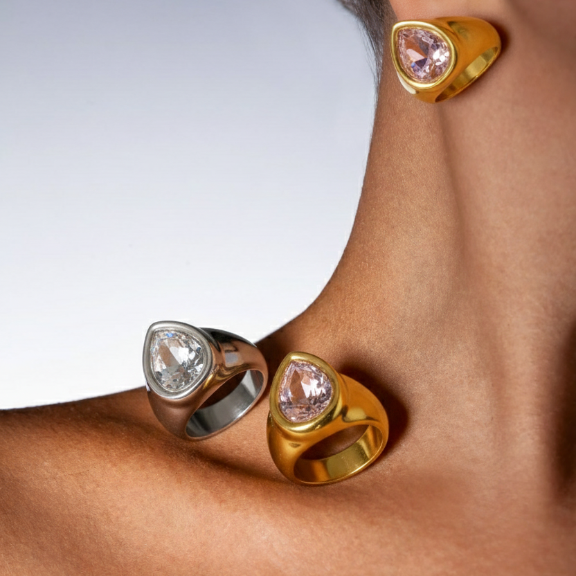 Celestia Drop Ring – 18K Gold Plated Stainless Steel