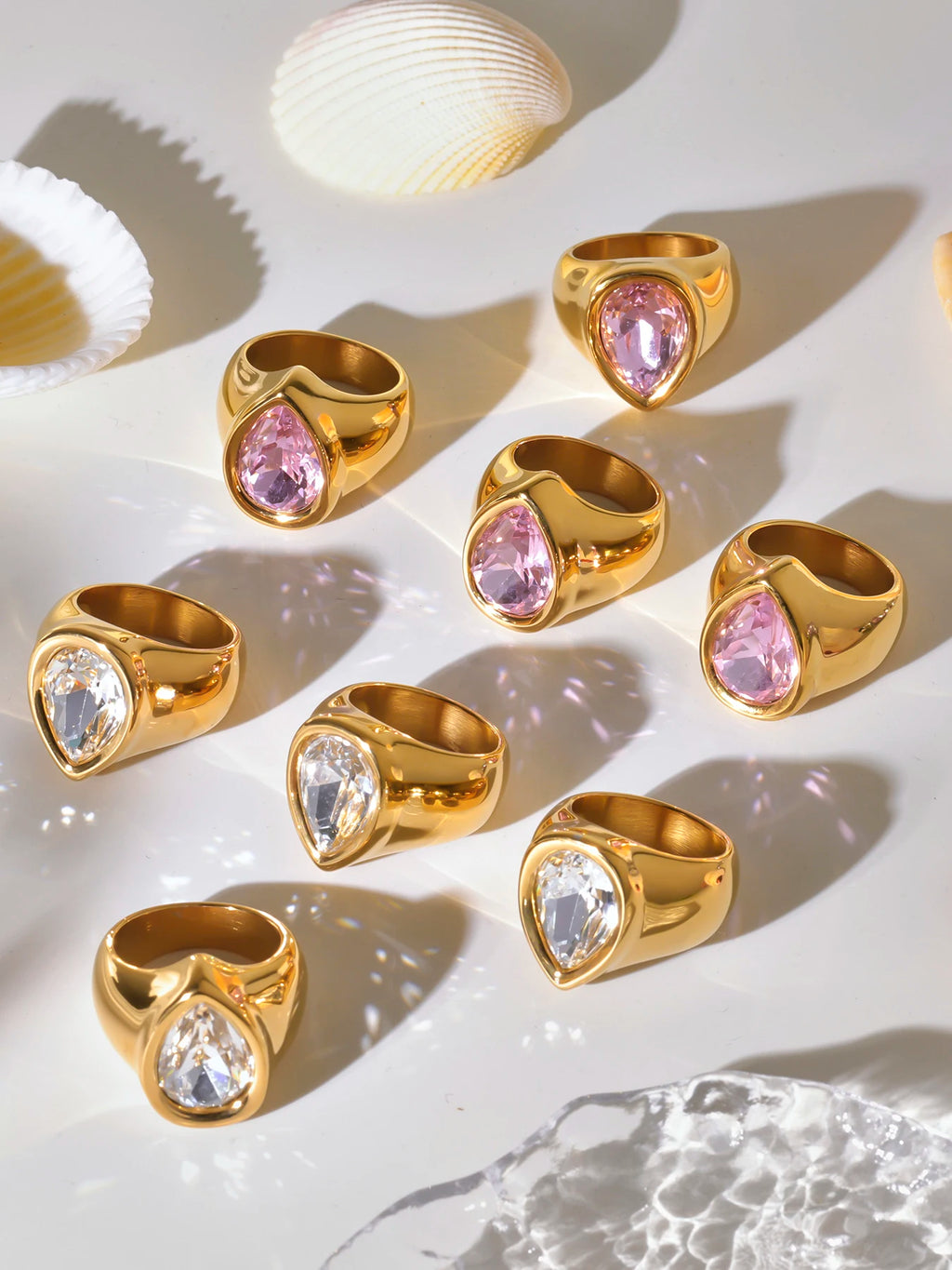 Celestia Drop Ring – 18K Gold Plated Stainless Steel